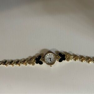 Gold Laminate and Black Women's Bracelet Watch